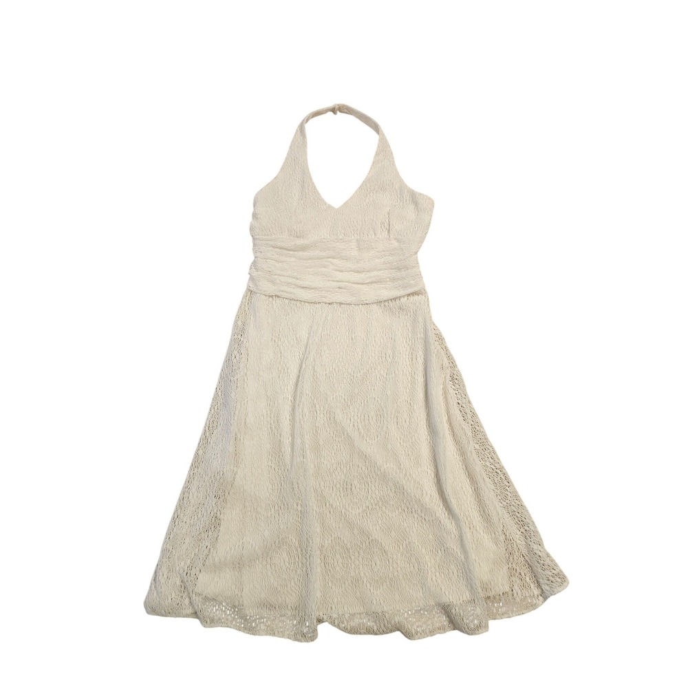 Nine West Island Girl White Lace Halter Dress Ruched‎ Waist Midi Size 10 NWT